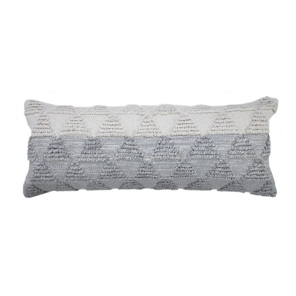 LR Home Contemporary Heathered Gray Off-White 14 in. x 36 in. Geometric Textured Triangle Lumbar Throw Pillow