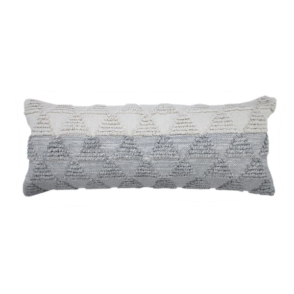 Unbranded Contemporary Heathered Gray Off-White 14 in. x 36 in. Geometric Textured Triangle Lumbar Indoor Throw Pillow
