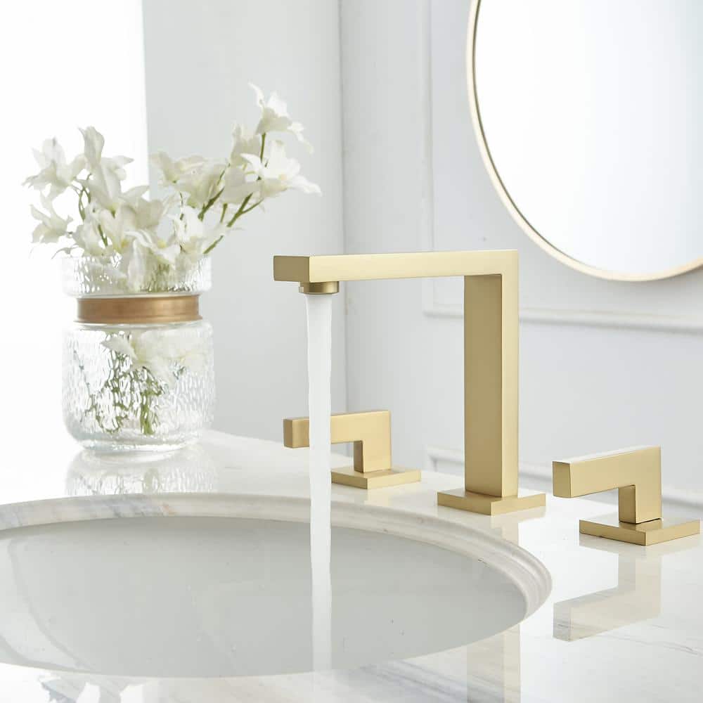 Brushed Gold Modern Widespread Bathroom Faucet with Lever Handles