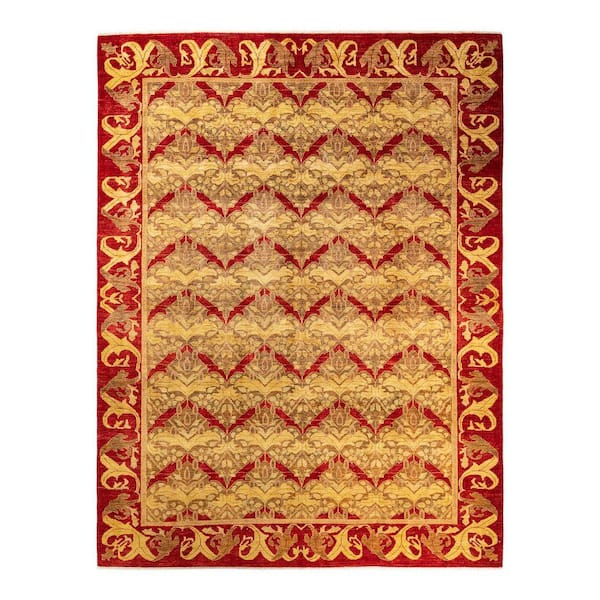 Arts & Crafts Beige 9 x 12 Striped Wool Indoor Area Rug