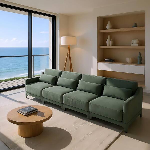 LEODSJ 147.1 in. Straight Arm 4-Piece Chenille Modular Sectional Sofa with Comfort and 4-Seater in Forest Green