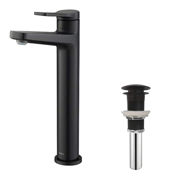 KRAUS Indy Single Hole Single-Handle Bathroom Faucet with Pop-Up Drain in Matte Black