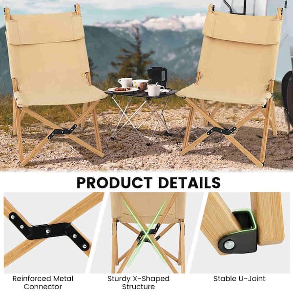 2-Pieces Patio Folding Camping Chair Portable Fishing Bamboo Adjust Backrest w/Bag