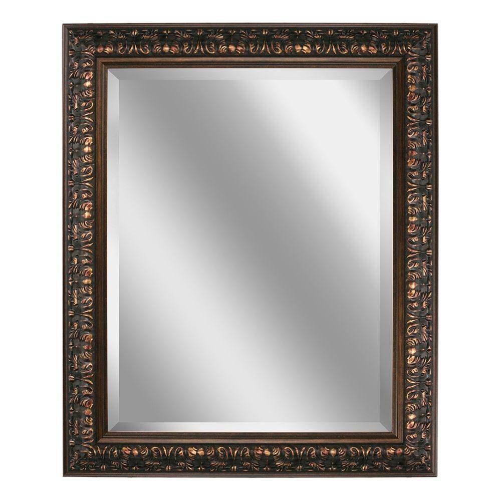 Elegant Rectangular 34.5" Bronze and Silver Ornate Mirror