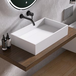 24 in. Solid Surface Bathroom Vessel Sink in White with Drain Cover