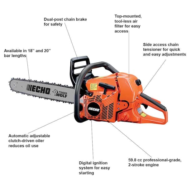 ECHO V-CABCAD 59.8cc 2-Stroke Cycle Gas Chainsaw & eFORCE 56V Cordless Battery Chainsaw Combo Kit w/ 2.5Ah Battery and Charger(2-Tool) - 2