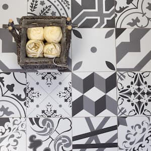 Moroccan Style Patterned White Gray Black 8 in. x 8 in. Glazed Ceramic Wall & Floor Tile (4.44 sq. ft./Case)