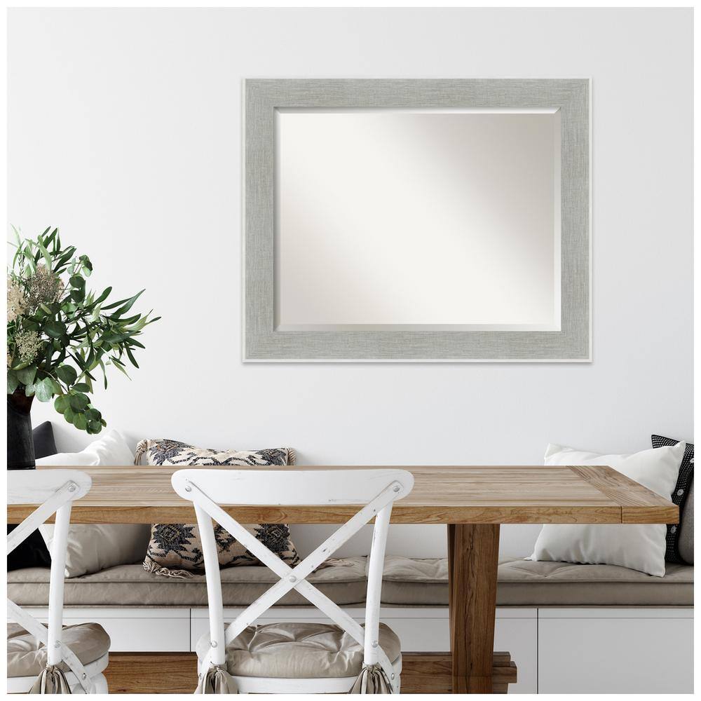 Glam Linen Grey Rectangular Wall Mirror with Silver Frame
