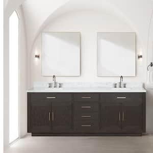 Condor 84 in W x 22 in D Brown Oak Double Bath Vanity, Carrara Marble Top, and Faucet Set