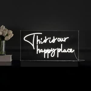 This Is Your Happy Place 19.6 in. x 10.1 in. Contemporary Glam Acrylic Box USB Operated LED Neon Night Light, White
