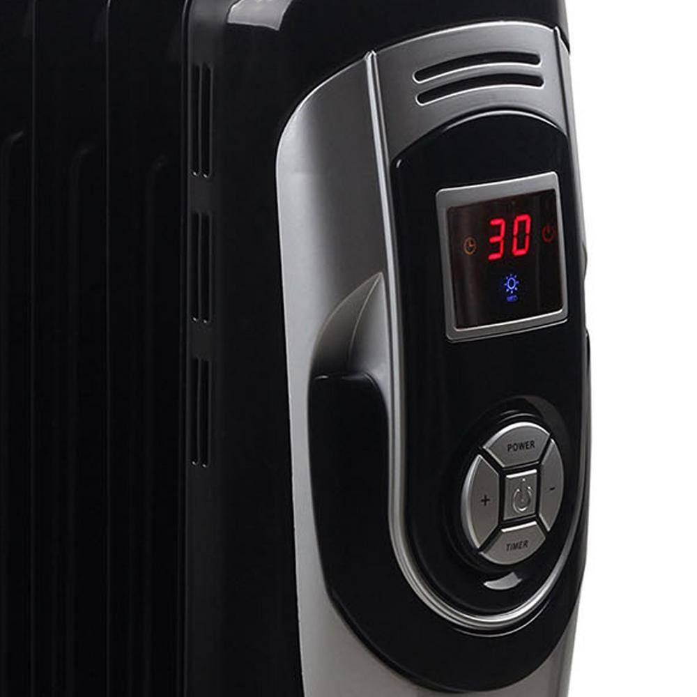 Black Digital 7-Fin Oil-Filled Radiator Heater with Thermostat