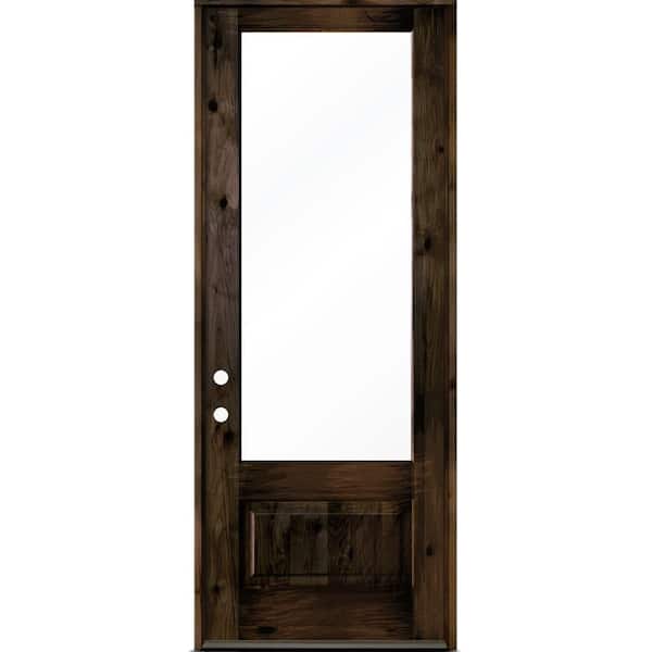 36 in. x 96 in. Knotty Alder Right-Hand/Inswing 3/4 Lite Clear Glass BEHR True Black Stain Wood Prehung Front Door