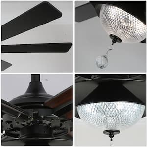 Websters 72 in. Indoor Futuristic Crystal 6-Speed Reversible Matte Black Ceiling Fan with Dimmable LED Lights and Remote