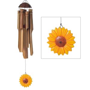 Asli Arts Collection Flower Bamboo Wind Chime 24 in. Sunflower Outdoor Patio Home or Garden Decor FWSU