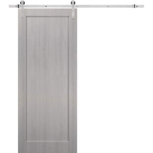 Assembly Required 32 in. x 96 in. 1-Panel Gray Ash Wood Sliding Barn Door with Hardware Kit