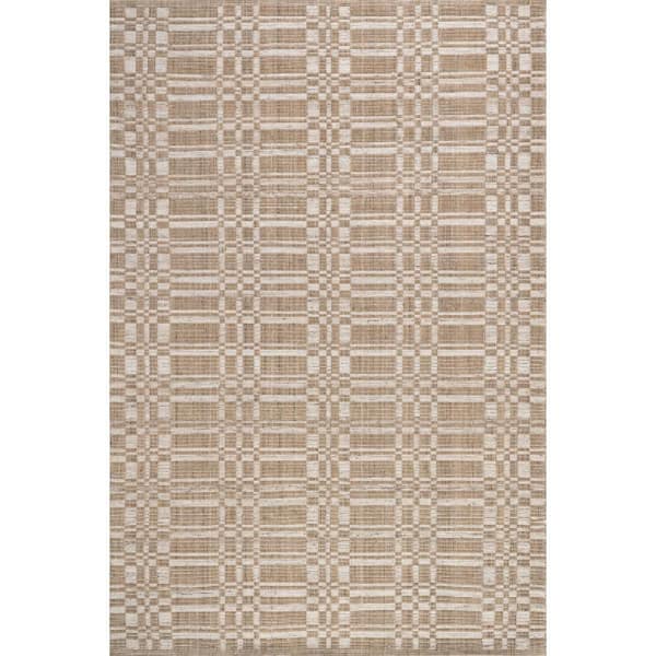 Austin Geometric Beige 2 ft. 6 in. x 8 ft. Indoor/Outdoor Patio Runner Rug