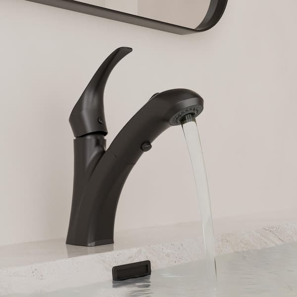 1-Handle Pull-Down Single Hole Bathroom Sink Faucet 1.2 GPM with Pop-Up Drain and 2-Function in Matte Black