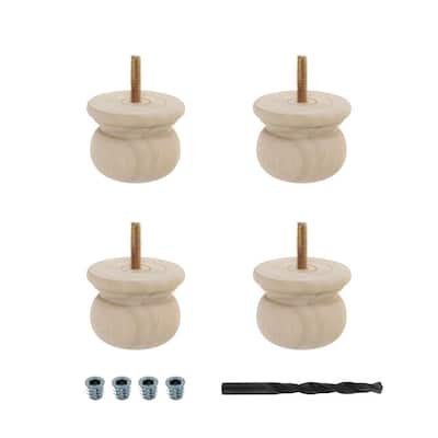 2 in. x 2-1/2 in. Unfinished Solid Hardwood Round Bun Foot (4-Pack)