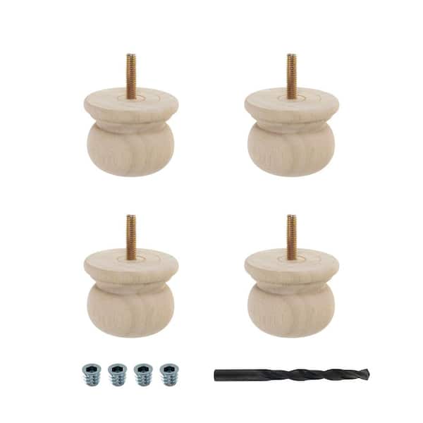 American Pro Decor 2 in. x 2-1/2 in. Unfinished Solid Hardwood Round Bun Foot (4-Pack)
