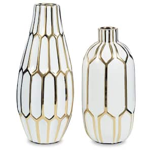 Mohsen 15 in. Gold Ceramic Bud Decorative Vase (Set of 2)