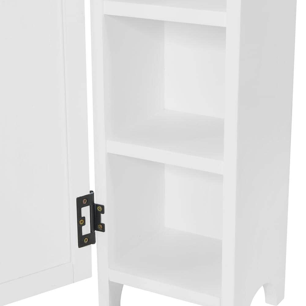 White Wood Bathroom Storage Cabinet with Toilet Paper Dispenser