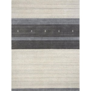 Blend 10 ft. X 14 ft. Ivory/Gray Striped Area Rug