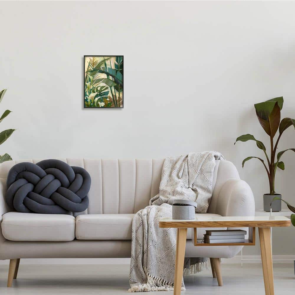 Tropical Green Leaves Botanical Canvas Art with Black Frame