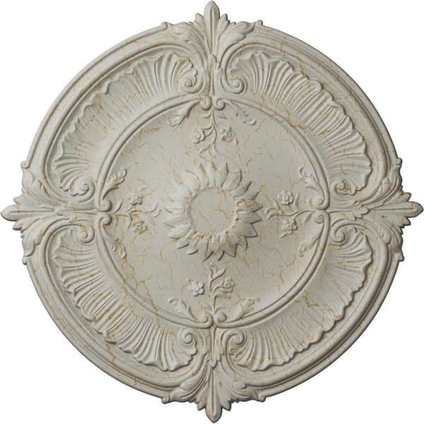 Ekena Millwork 1-1/2 in. x 30-1/8 in. x 30-1/8 in. Polyurethane Attica Acanthus Leaf Ceiling Medallion, Pot of Cream Crackle
