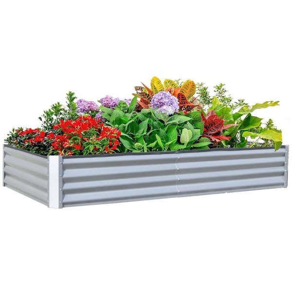 6 x 3 x 1 ft. Galvanized Steel Raised Garden Bed, Large Metal Planter Box for Vegetables, Fruits and Flowers, Silver