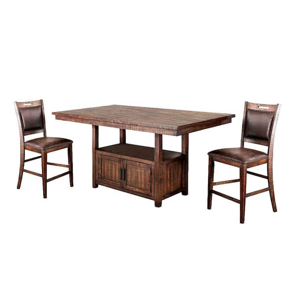 Furniture of America Remy 3-Piece Distressed Dark Oak Kitchen Island Set