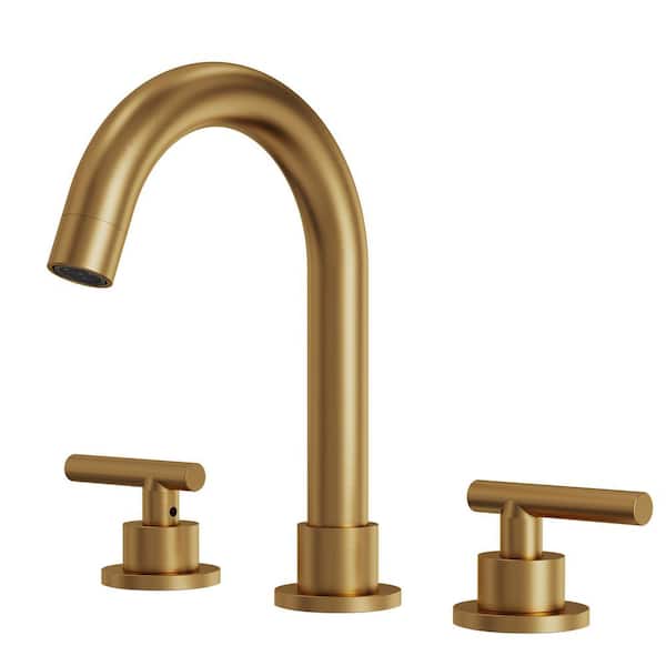 8 in. 3-Hole High-Arc Widespread Double Handle Bathroom Sink Faucet Spot Resist in Brushed Gold Drain Included