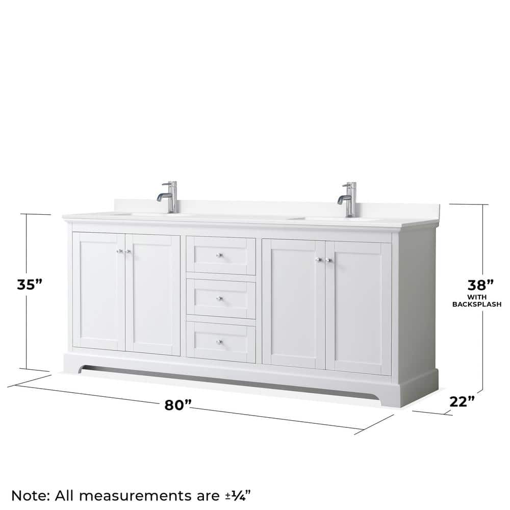 Avery 80" White Double Bathroom Vanity with Cultured Marble Top