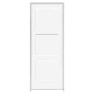 36 in. x 80 in. 3-Panel Equal Shaker White Primed RH Solid Core Wood Single Prehung Interior Door with Bronze Hinges