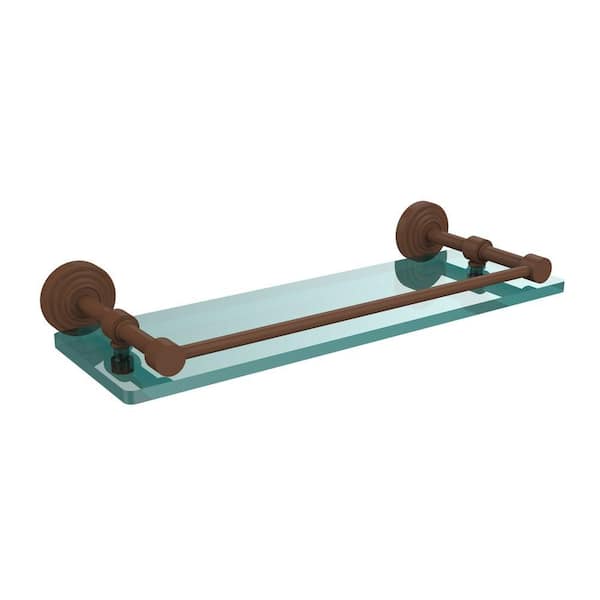 Allied Brass Waverly Place 16 in. L x 3 in. H x 5 in. W Clear Glass Bathroom Shelf with Gallery Rail in Antique Bronze
