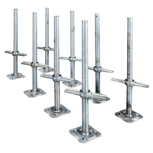 MetalTech 24 in. Adjustable Scaffolding Leveling Jacks in Galvanized Steel with Heavy Duty Base Plate and Wing Nut Screw (8-Pack)