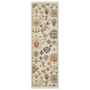 Lavista Ivory/Multi-Colored 2 ft. x 6 ft. Vintage Persian Oriental Wool/Nylon Blend Indoor Runner Area Rug