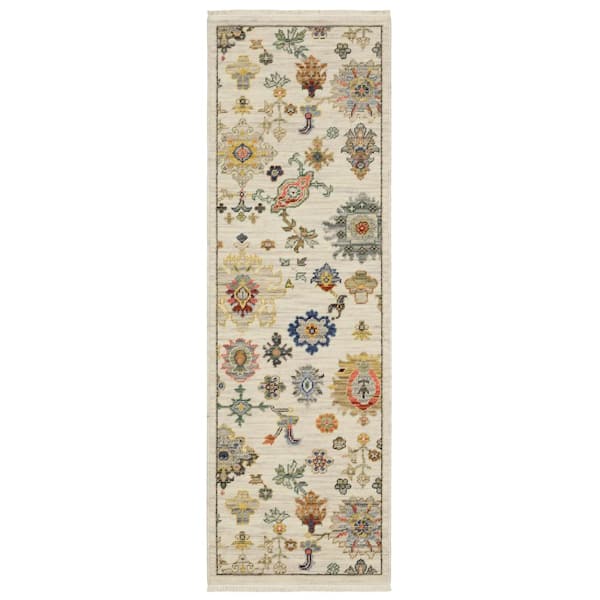 Lavista Ivory/Multi-Colored 2 ft. x 6 ft. Vintage Persian Oriental Wool/Nylon Blend Indoor Runner Area Rug
