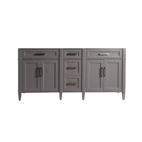 72 in. W Freestanding Bath Vanity Cabinet without Top in Grey with Mirror, Unassembled