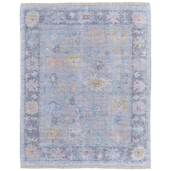 8 X 10 Orange, Blue, Gold Floral Area Rug
