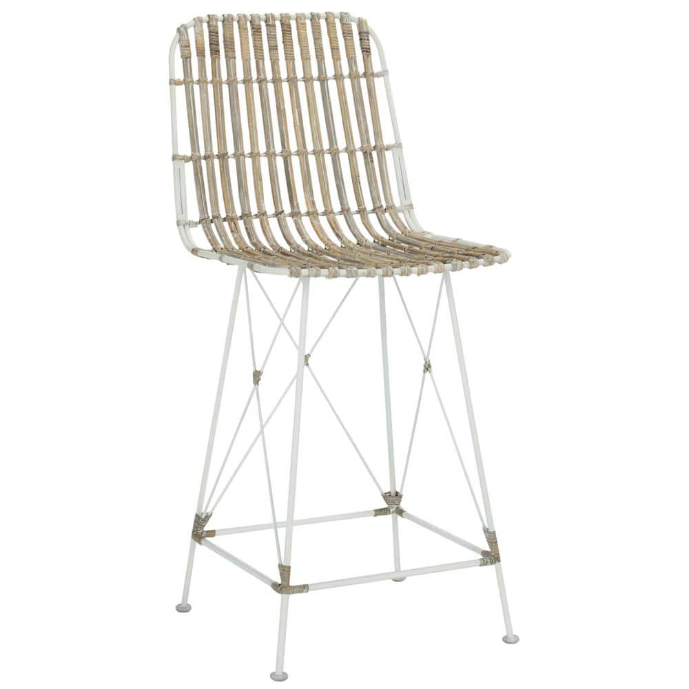 Minerva White Wicker and Metal Counter Stool Set