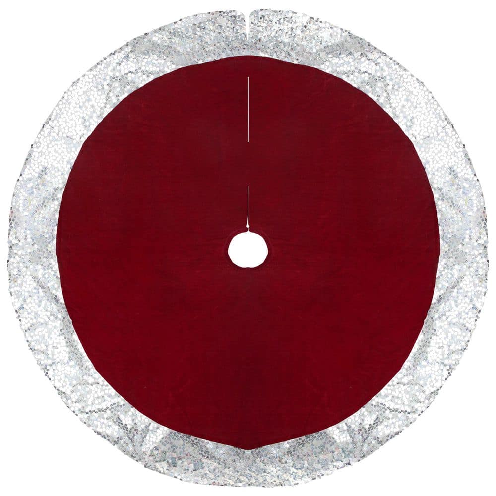 "Velvet Sequined Christmas Tree Skirt - 48"" - Red and Silver" price history on PriceWatchPro