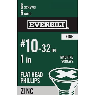 #10-32 x 1 in. Phillips Flat Head Zinc Plated Machine Screw (6-Pack)