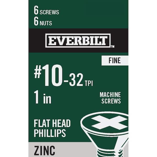 #10-32 x 1 in. Zinc Plated Phillips Flat Head Machine Screw (6-Pack)