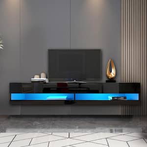 Clihome 70.87 in. Black Wood TV Stand Cabinet Table Fits TV's up to 80 ...