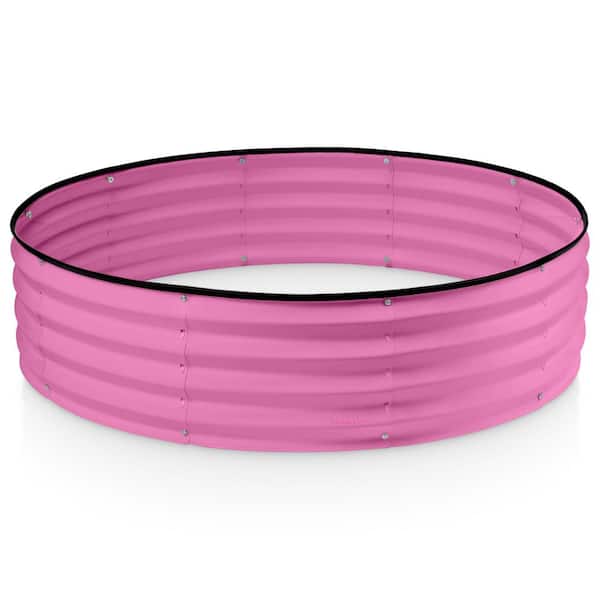 4x4x1ft Round Galvanized Steel Raised Garden Bed, Outdoor Raised Planter Box for Gardening, Vegetables, Flowers in Pink