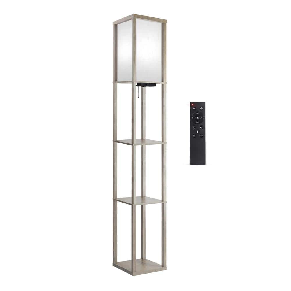 63 in. Gray Traditional 1-Light USB Charging LED 3-Shelf Column Floor Lamp with Fabric Square Shade (Set of 2) price history on PriceWatchPro