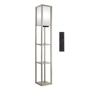 63.7 in. Gray Dimmable Column Floor Lamp with Display Shelves, Remote Control, 1 USB and 1 Type C Ports, 1 Power Outlet