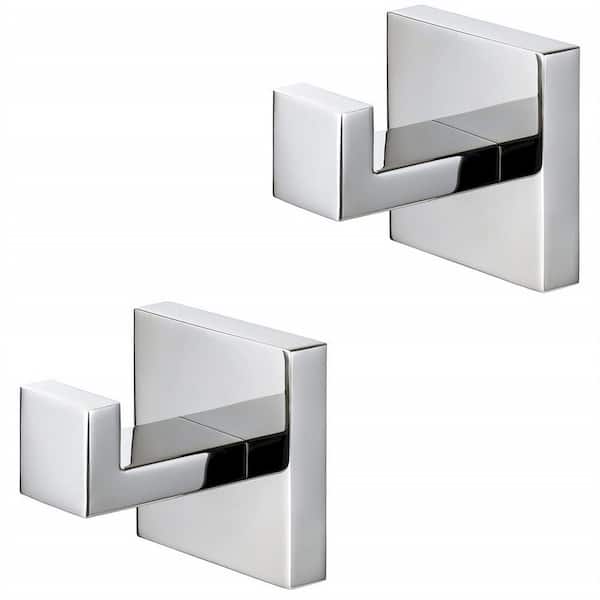 Cubilan Wall Mounted Square Shaped Stainless Steel Bathroom Towel J-Robe Hook Hanger in Polished Chrome (2-Pack)