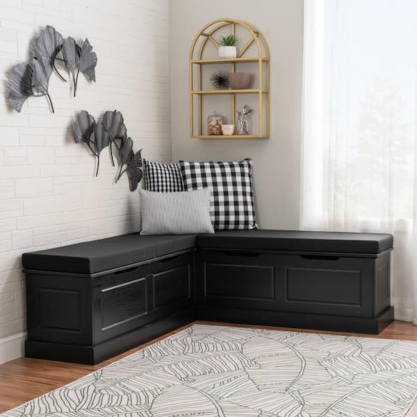 Linon Home Decor Rockhill Black Breakfast Dining Bench Backless Nook with Black 5 Piece Cushion Set 62.4 in. W THD05038 The Home Depot