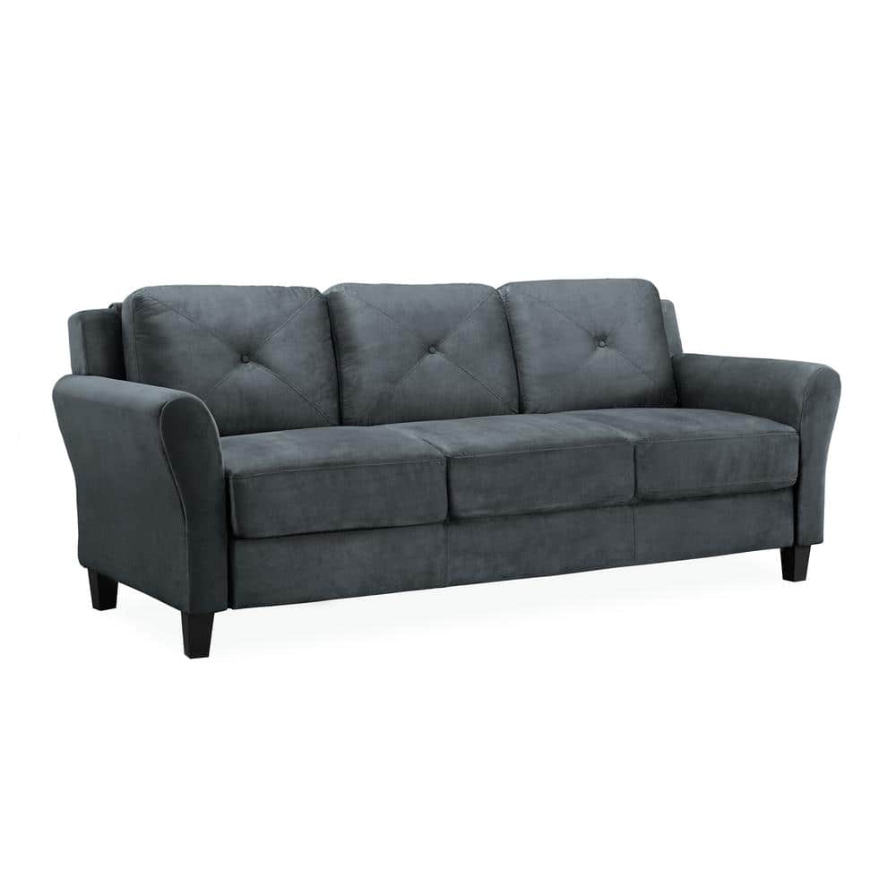 Elysian Tufted Dark Gray Microfiber Sofa with Rolled Arms